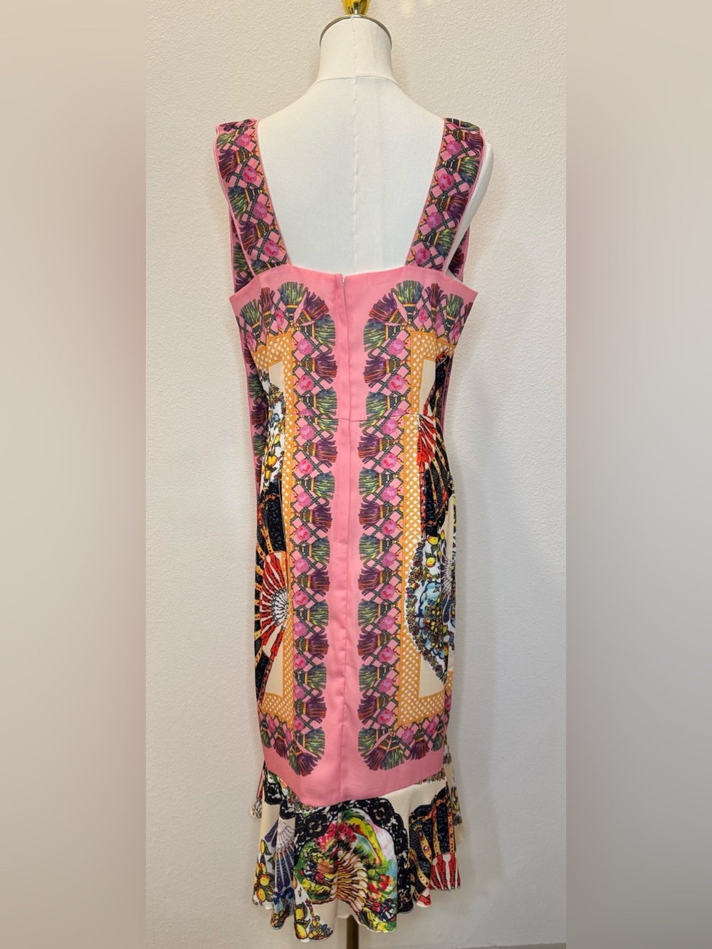 NWOT Silk-blend dress features a vibrant fan and Sicilian folklore print size M - Picture 6 of 12